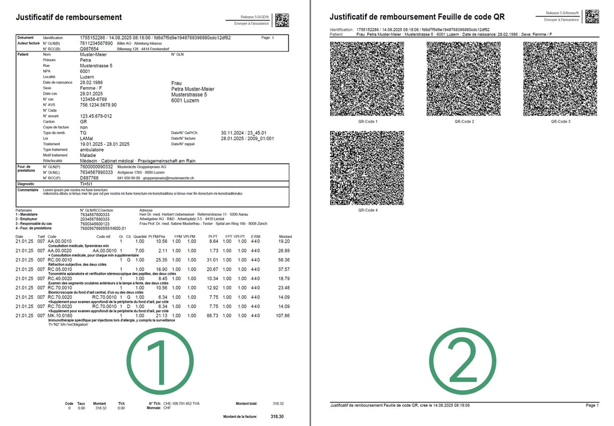 Justificatif de remboursement avec des codes QR