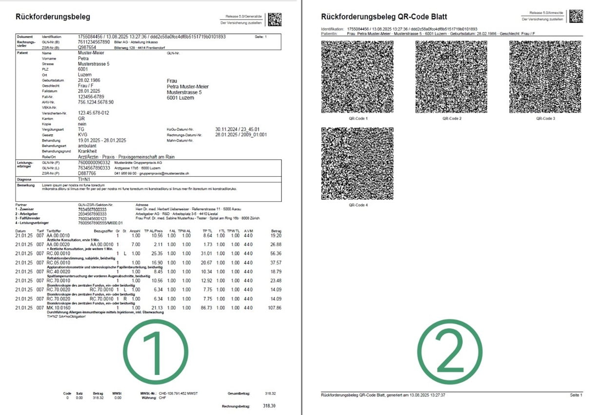 Rückforderungsbeleg mit QR Codes